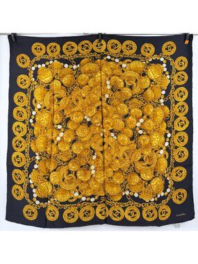 Chanel CC Logo Scarf Silk Multicolor Vintage